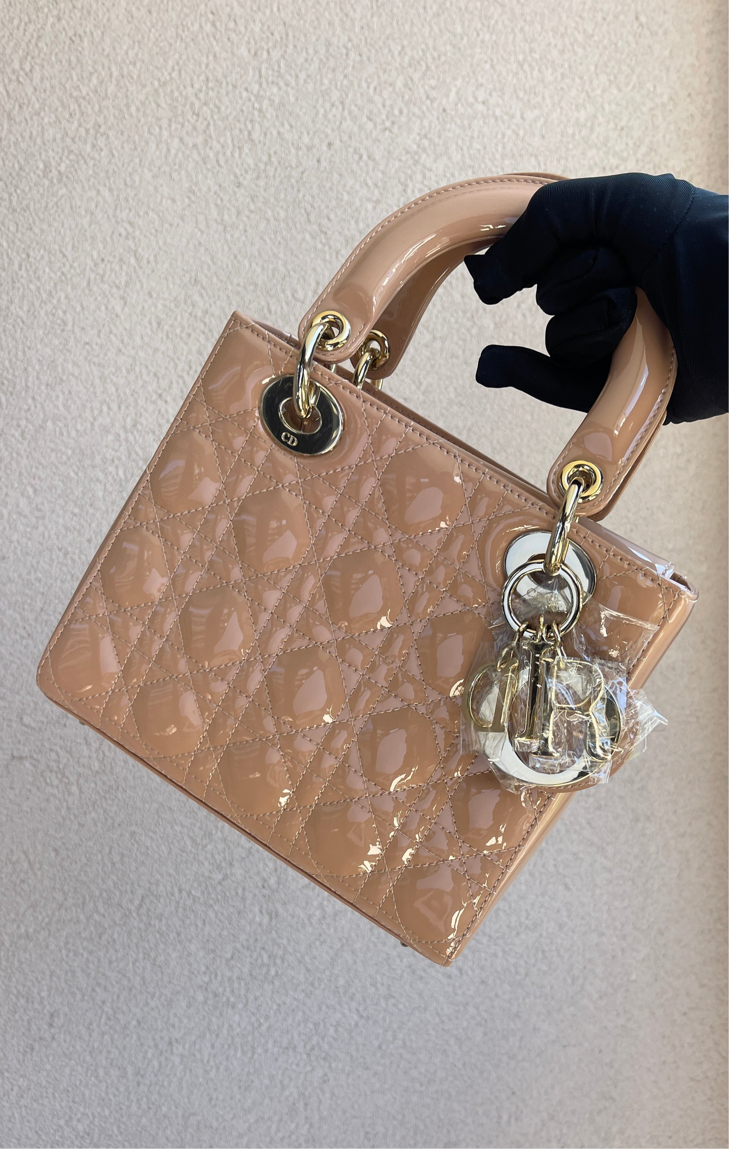 Dior Lady Dior Small Beige Patent Leather (7919533490236)