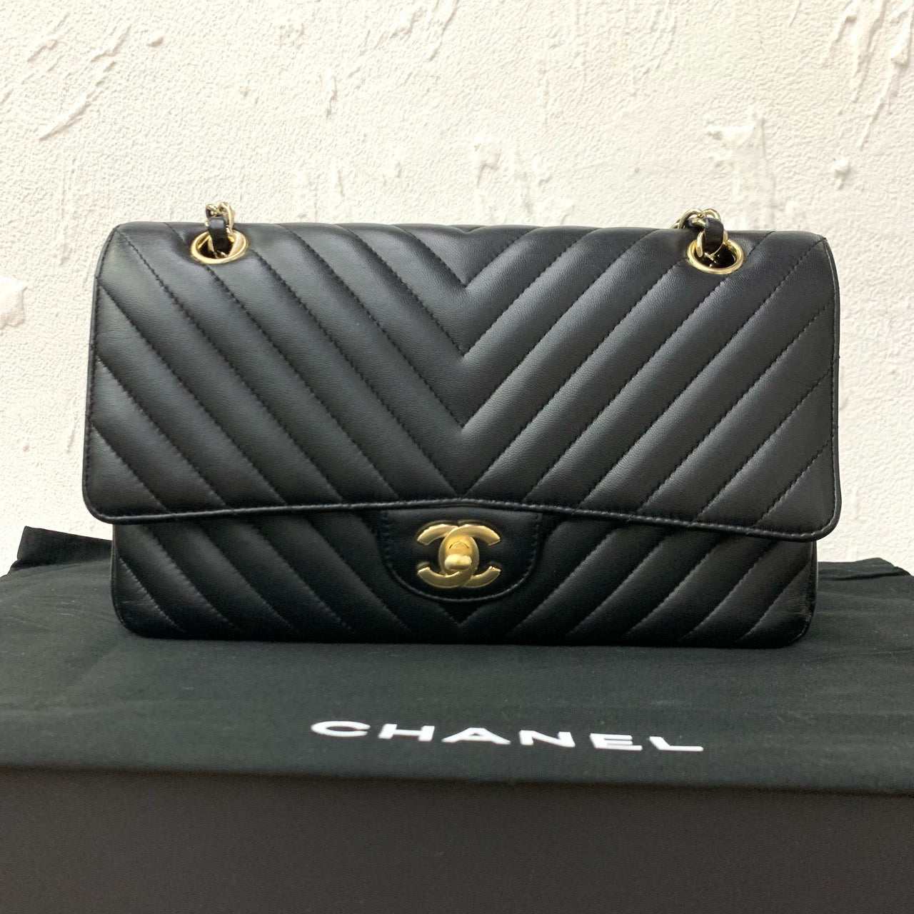 Chanel CF Medium Chevron Black Lambskin (7877718442044)