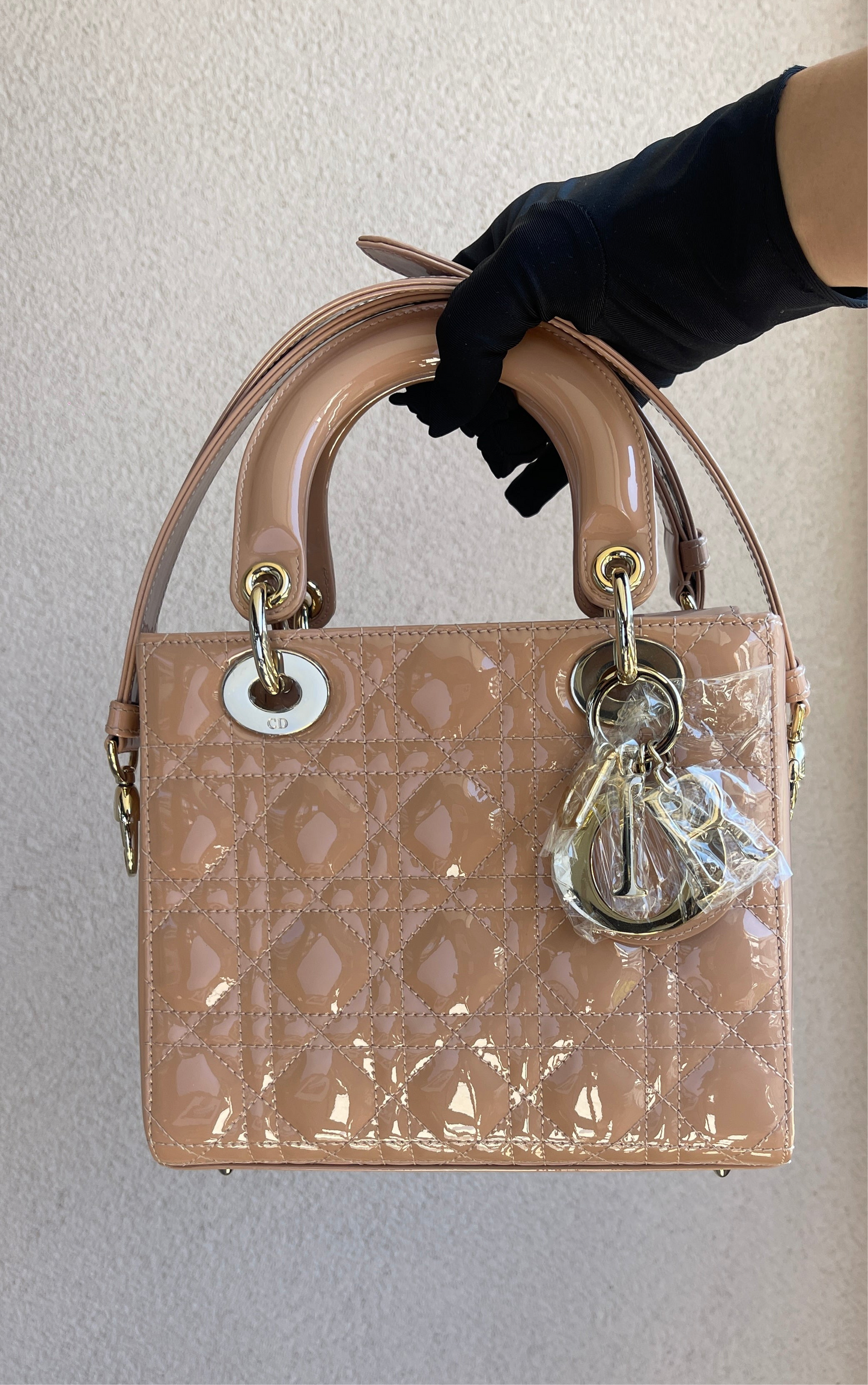 Dior Lady Dior Small Beige Patent Leather (7919533490236)