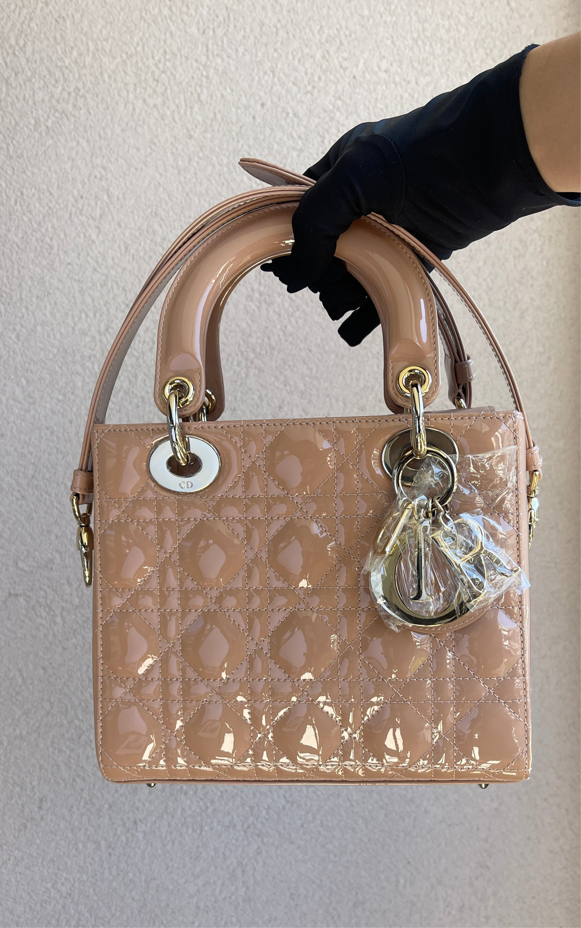 Dior Lady Dior Small Beige Patent Leather (7919533490236)