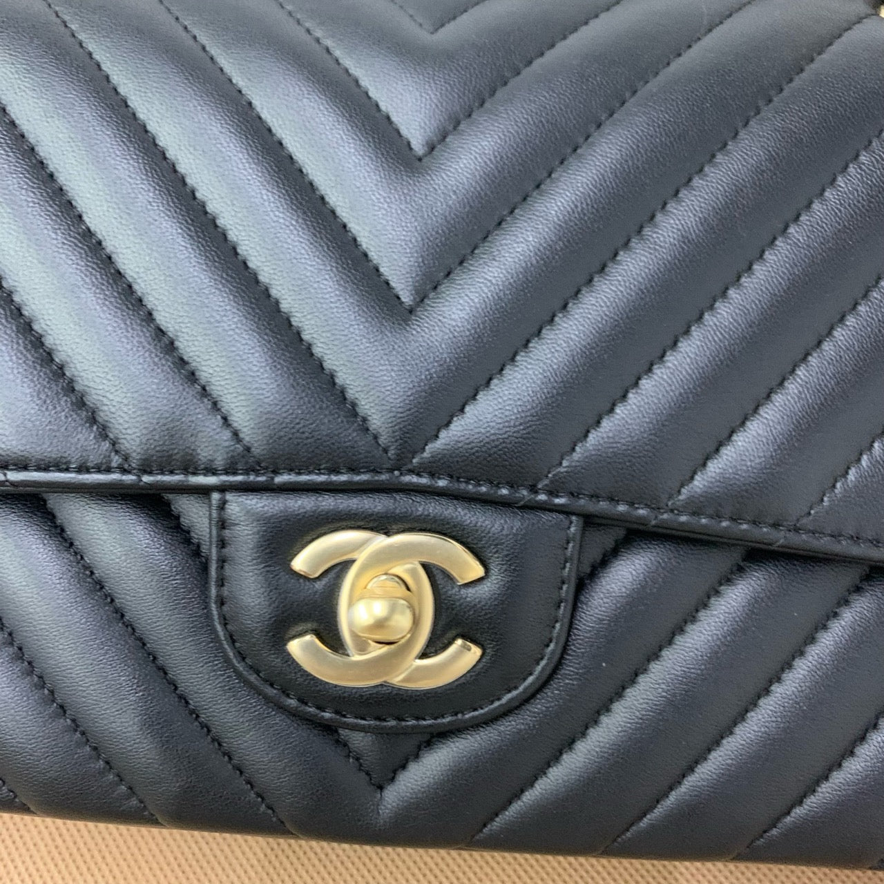 Chanel CF Medium Chevron Black Lambskin (7877718442044)