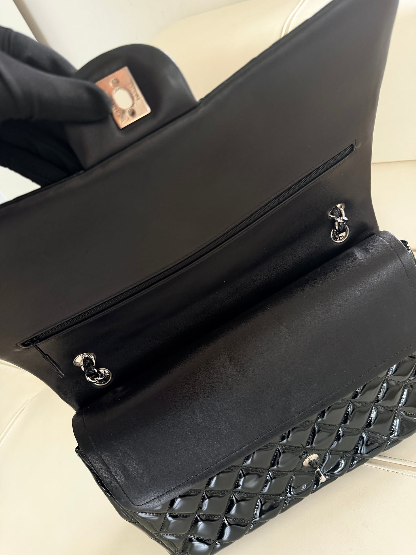 Chanel Classic Flap Jumbo Black Patent Leather