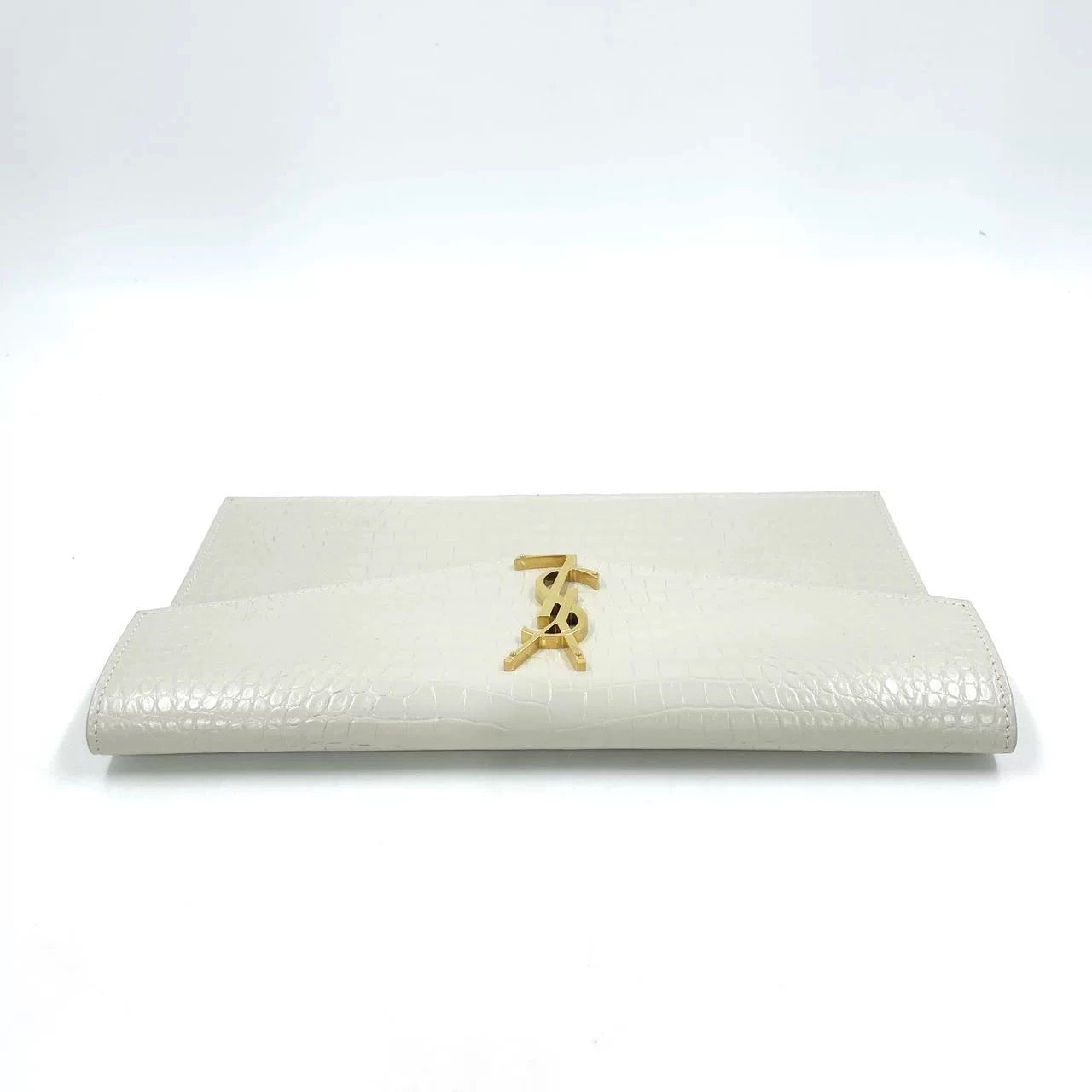 Saint Laurent Uptown Croc-Embossed Envelope Clutch (New)