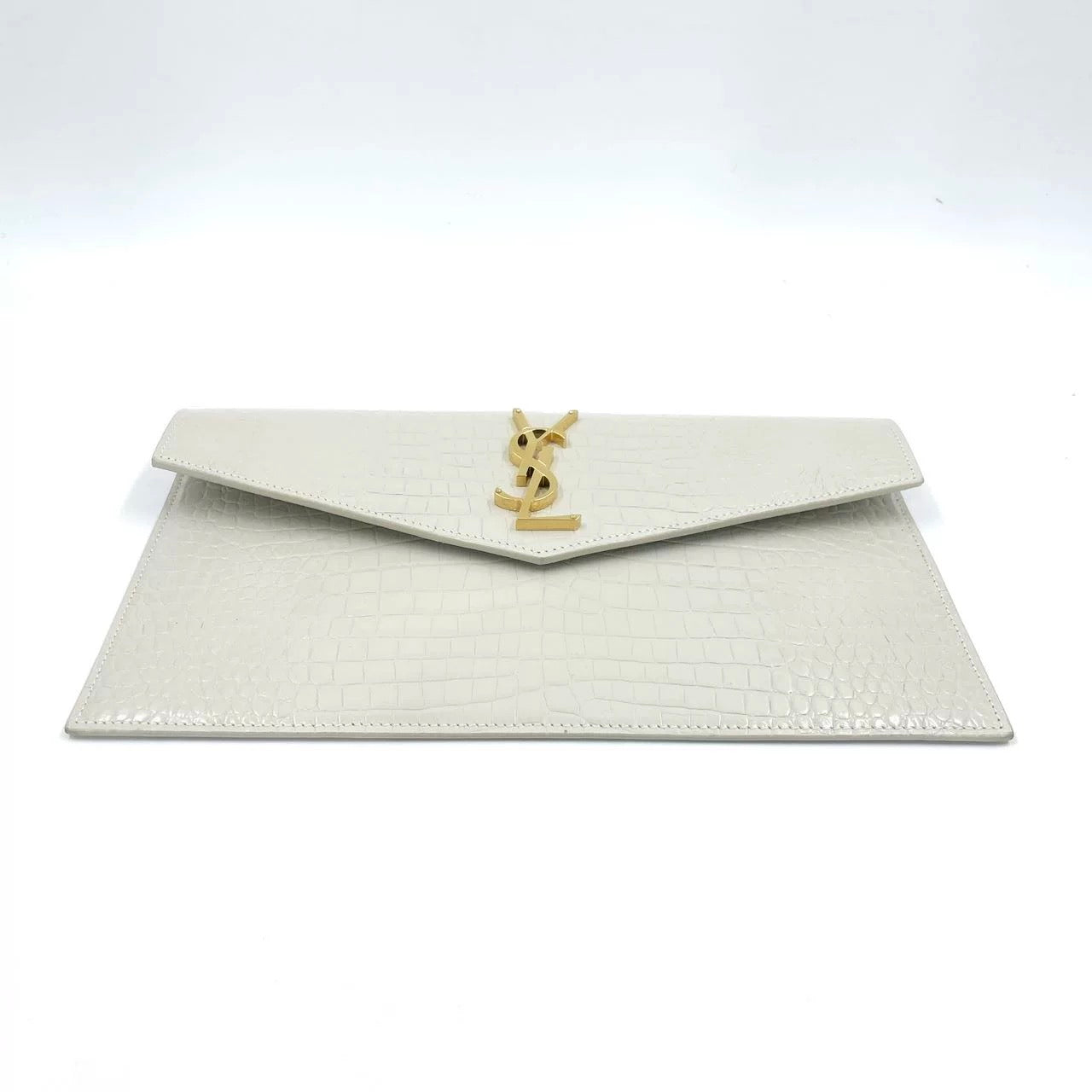 Saint Laurent Uptown Croc-Embossed Envelope Clutch (New)