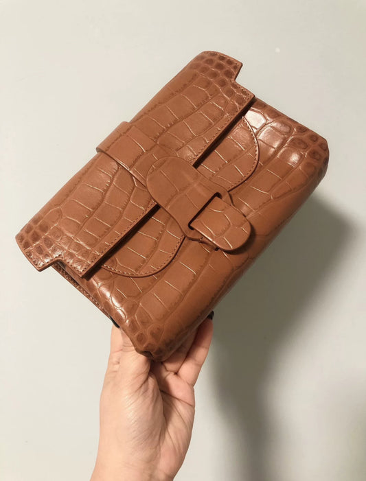 Senreve Aria Belt Bag Croc Embossed Leather – Cognac Brown (8009433514044)
