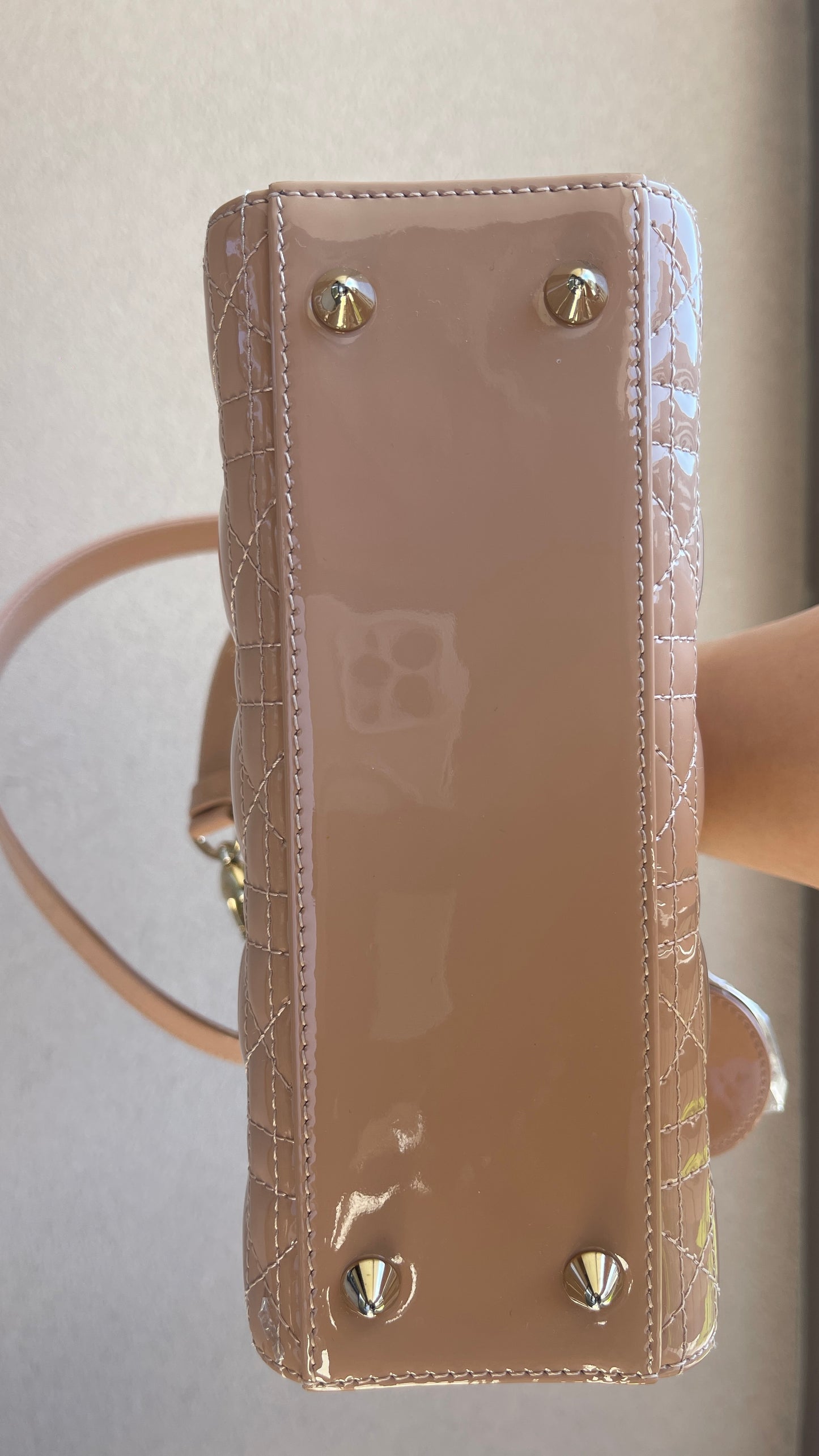 Dior Lady Dior Small Beige Patent Leather (7919533490236)