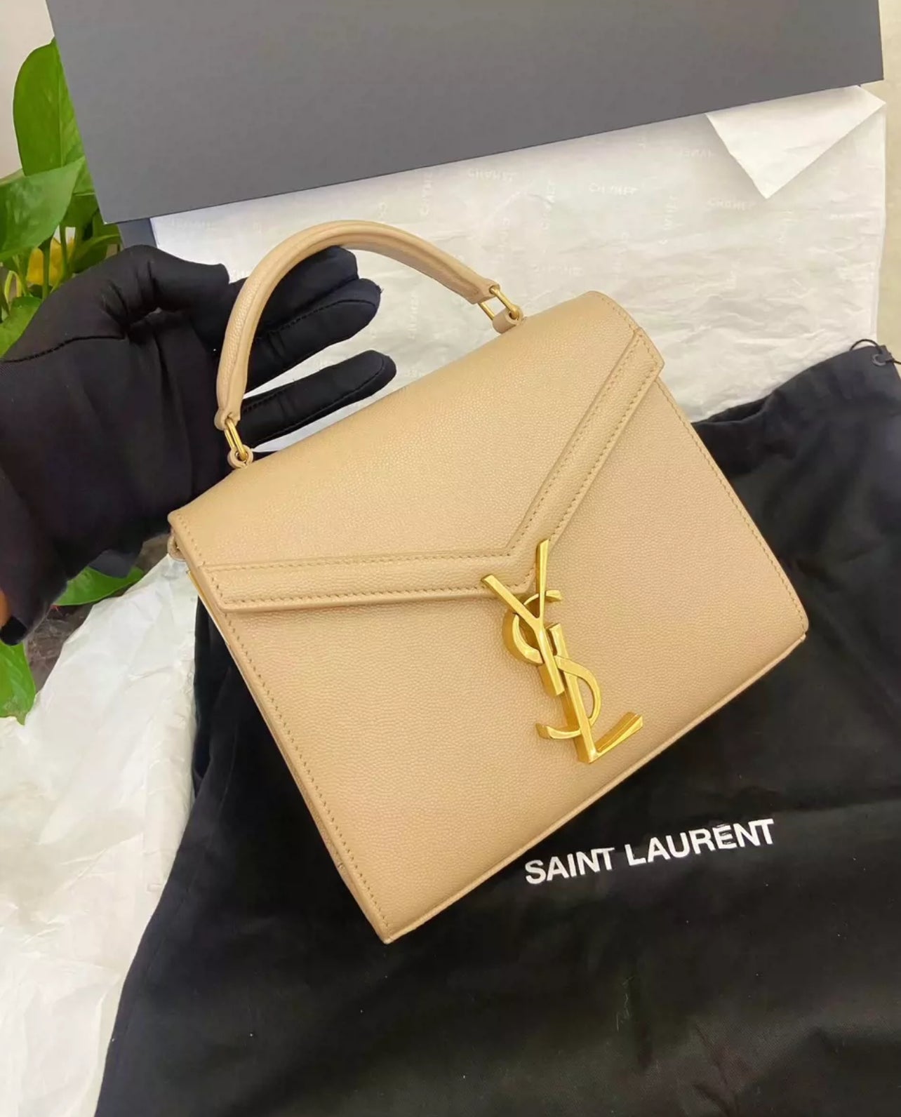 Saint Laurent Cassandra Mini Top Handle Beige - Brand New (7879419297852)