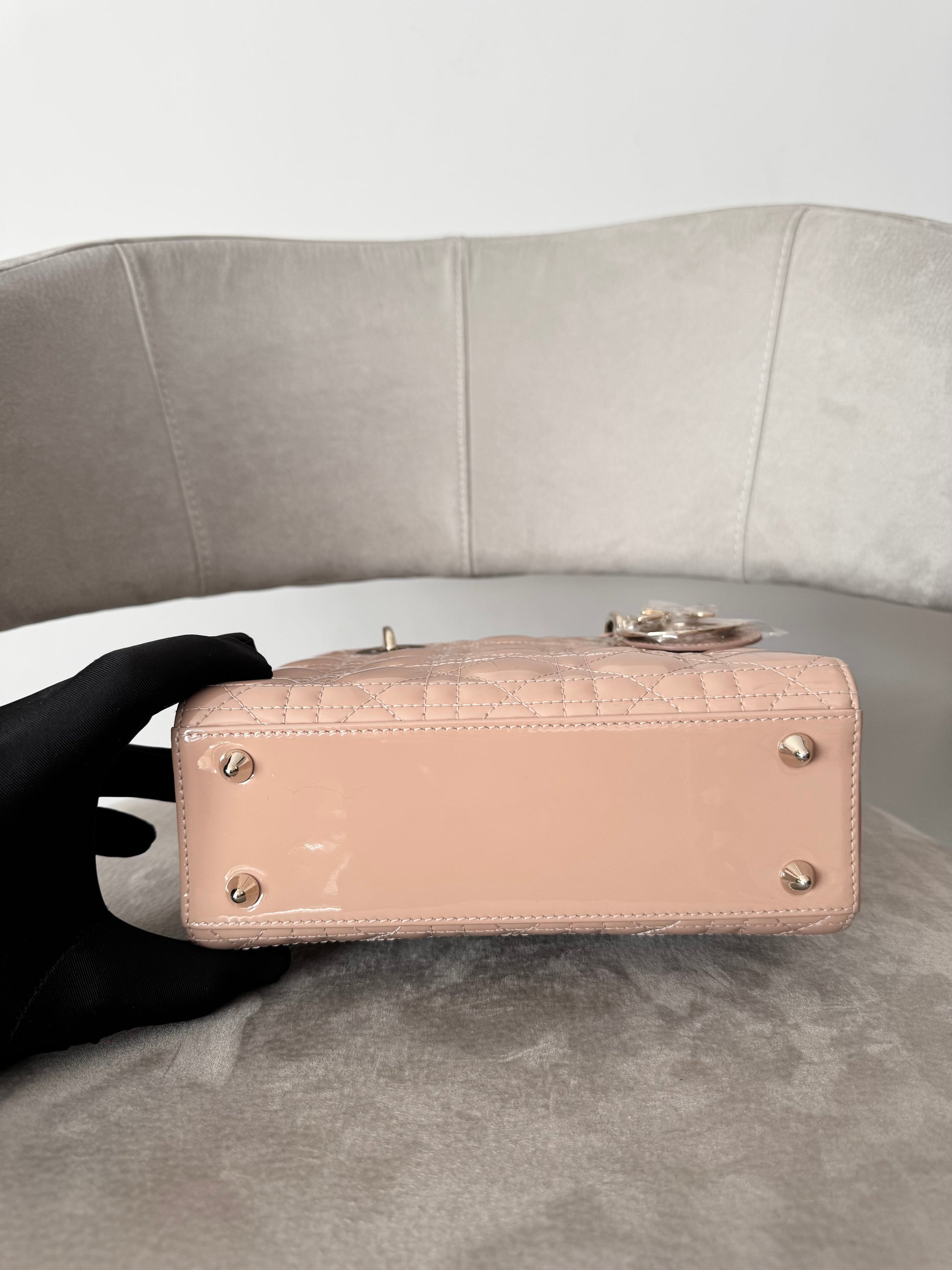 Dior Lady Dior Small Beige Patent Leather (7919533490236)
