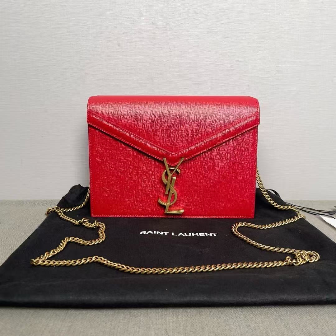 Saint Laurent Kate Chain Wallet in Red Leather - Brand New (7879290191932)