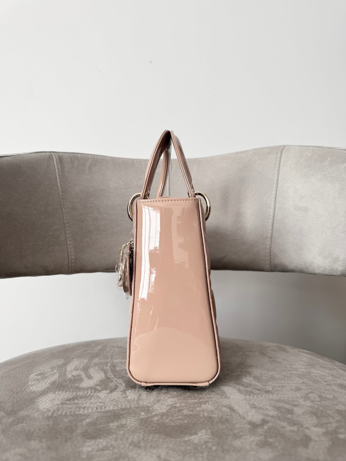 Dior Lady Dior Small Beige Patent Leather (7919533490236)