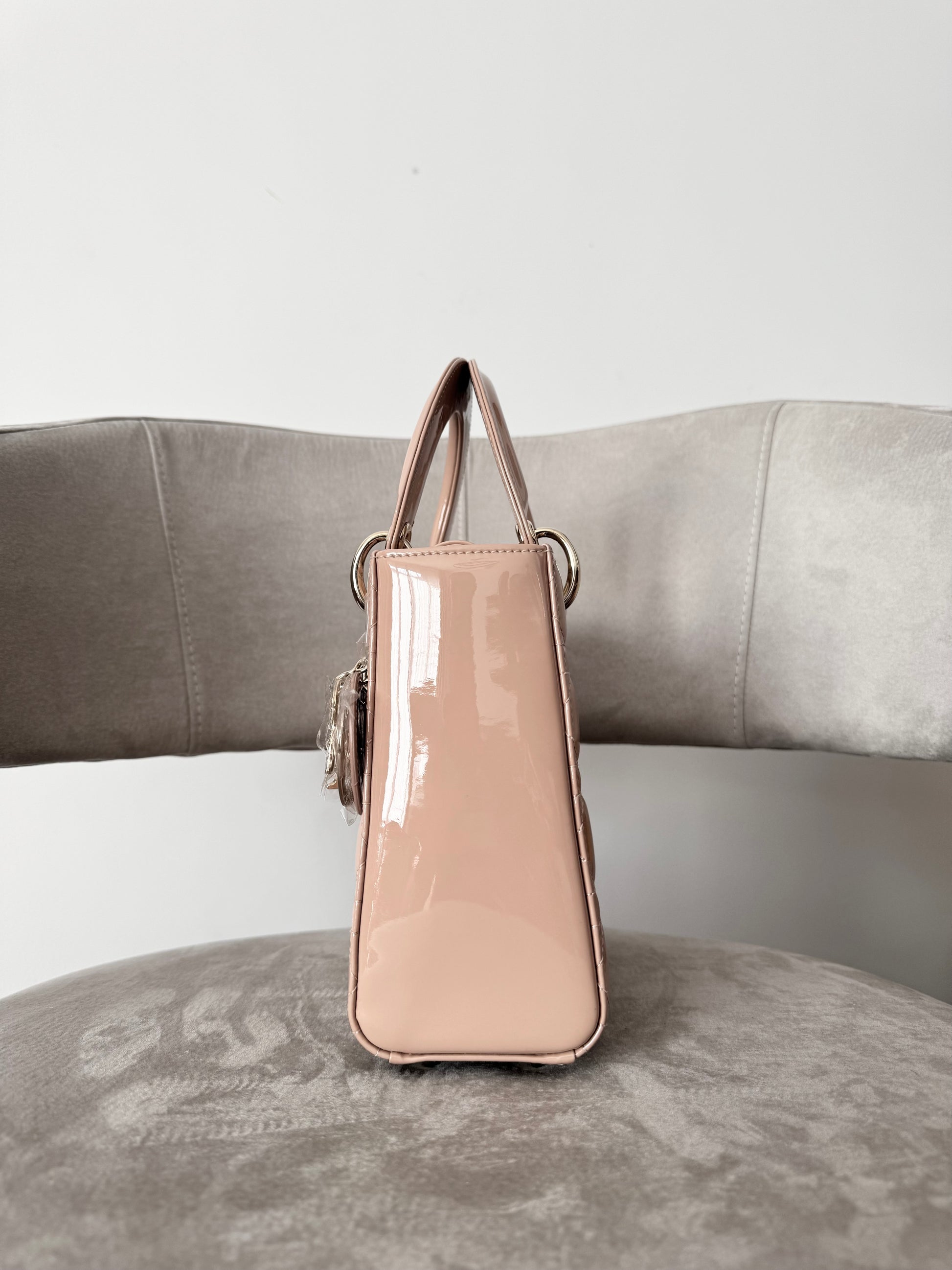 Dior Lady Dior Small Beige Patent Leather (7919533490236)
