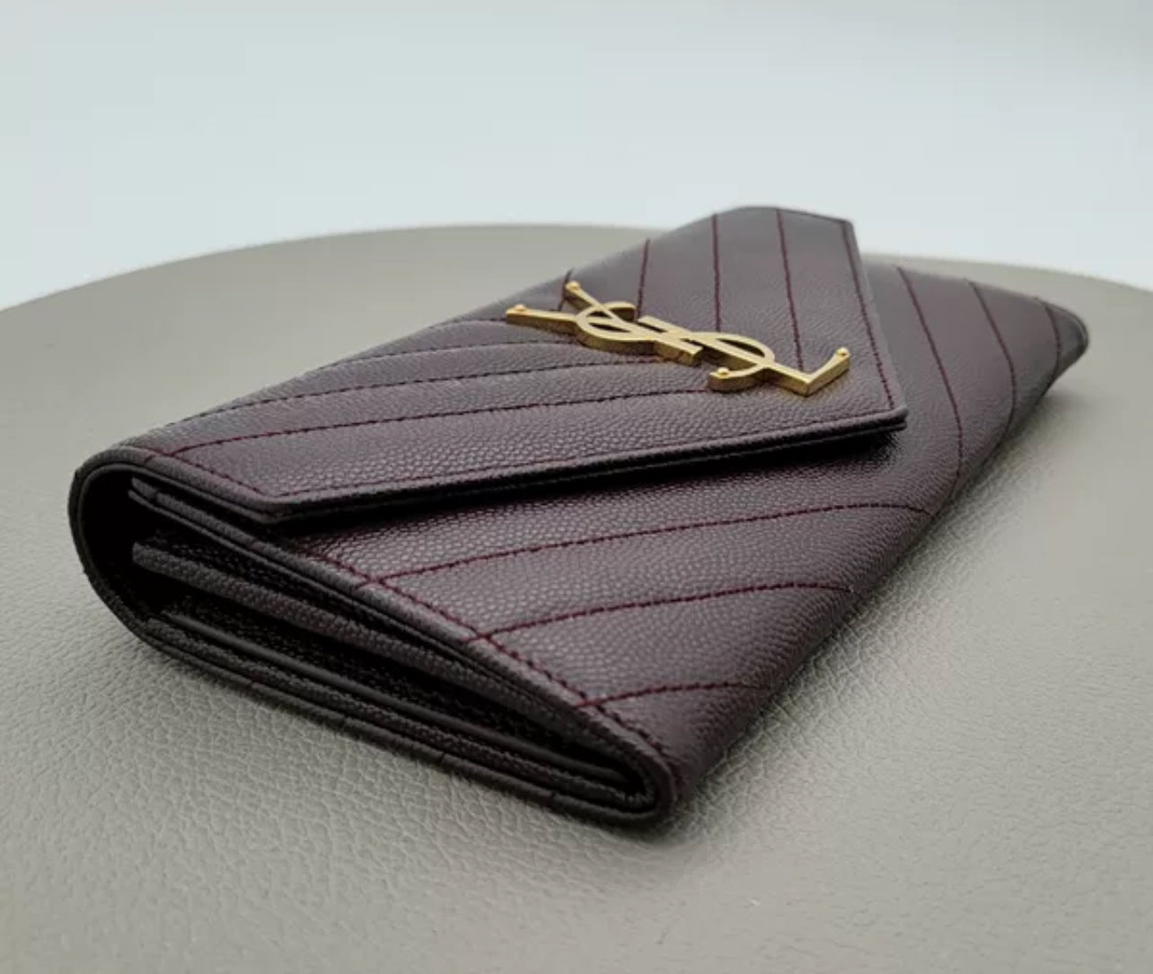 Saint Laurent Burgundy Grain De Poure Cassandre Matelasse Large Flap Wallet (7888803725372)