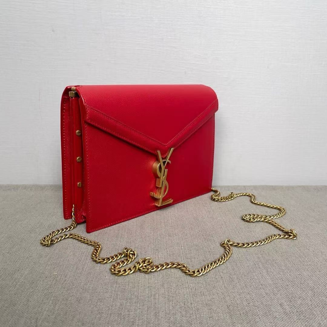 Saint Laurent Kate Chain Wallet in Red Leather - Brand New (7879290191932)