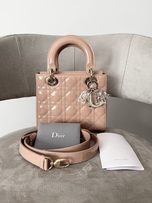 Dior Lady Dior Small Beige Patent Leather (7919533490236)