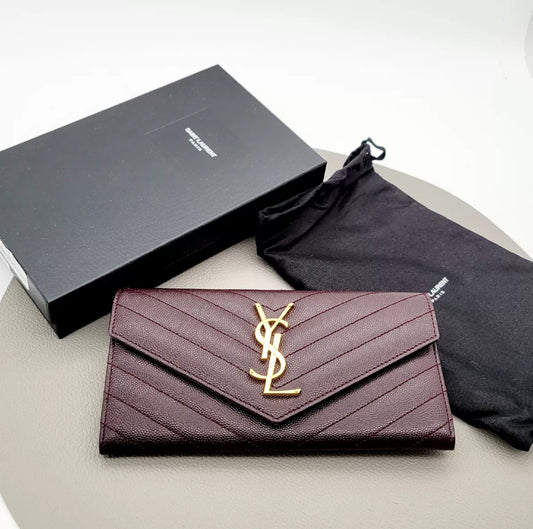 Saint Laurent Burgundy Grain De Poure Cassandre Matelasse Large Flap Wallet (7888803725372)