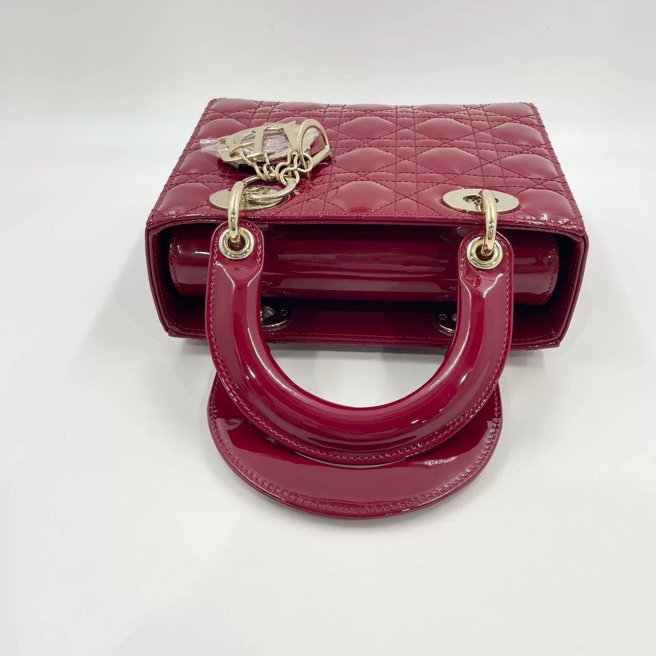 Lady Dior Medium Bag in Red Patent Cannage Leather (7879360348220)