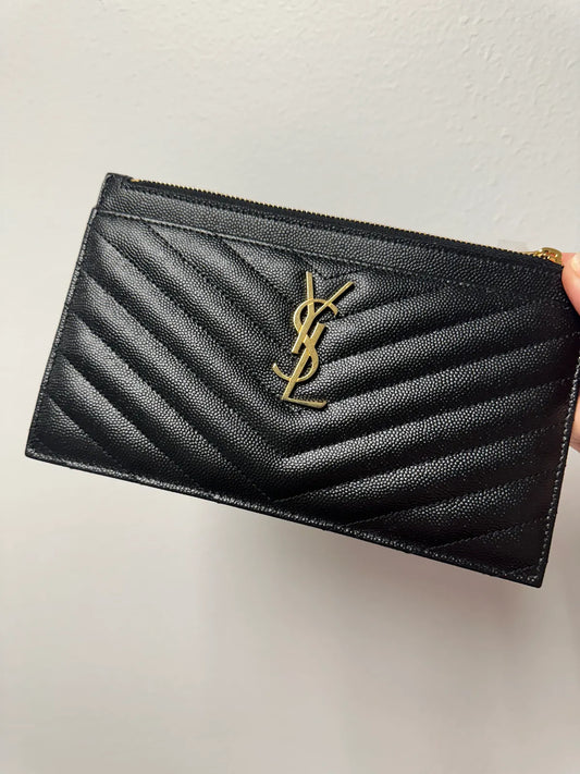 Saint Laurent Monogram Quilted Leather Pouch - Brand New (7879400423484)