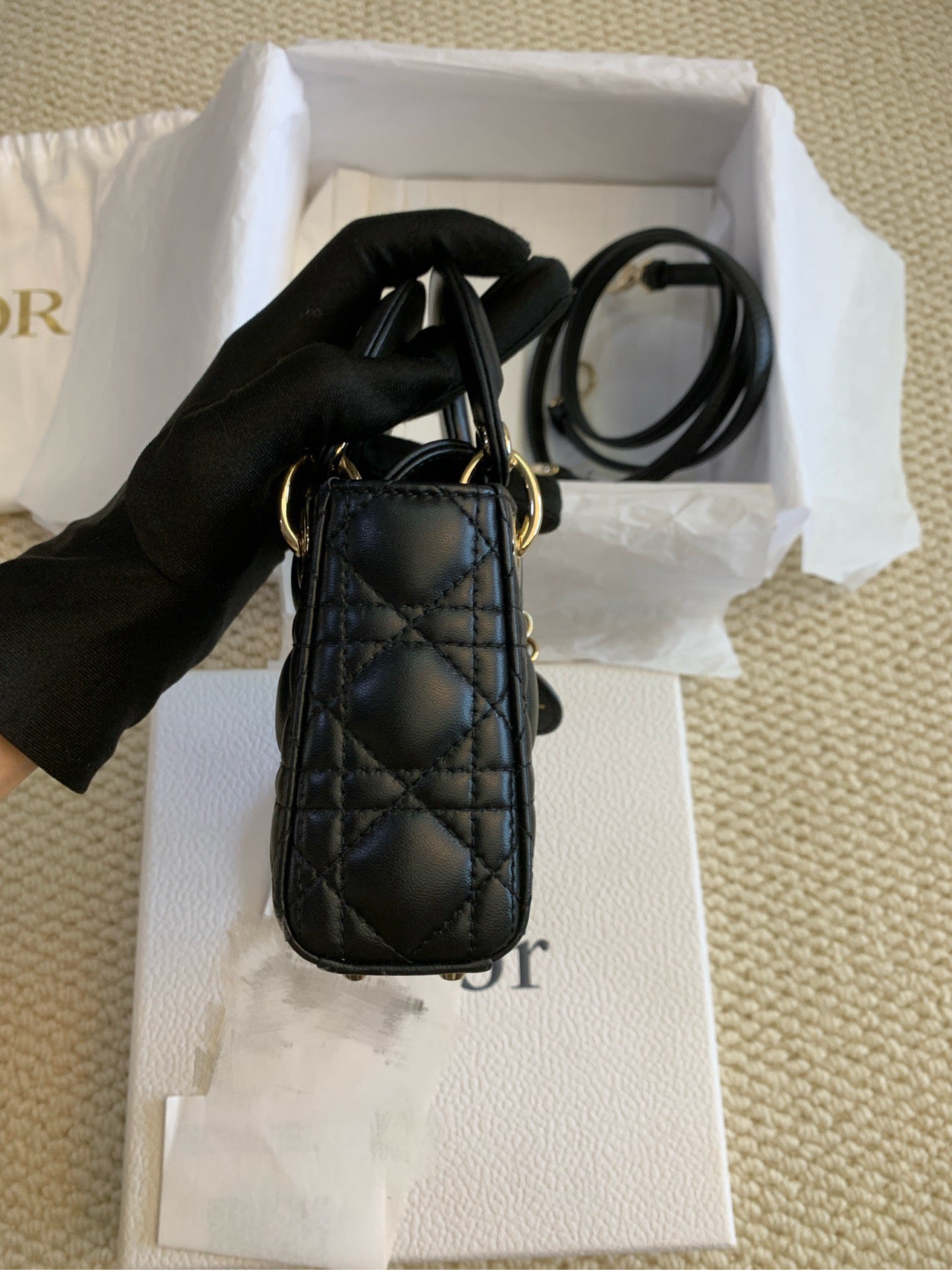 Lady Dior Black Leather Bag (7877580587068)