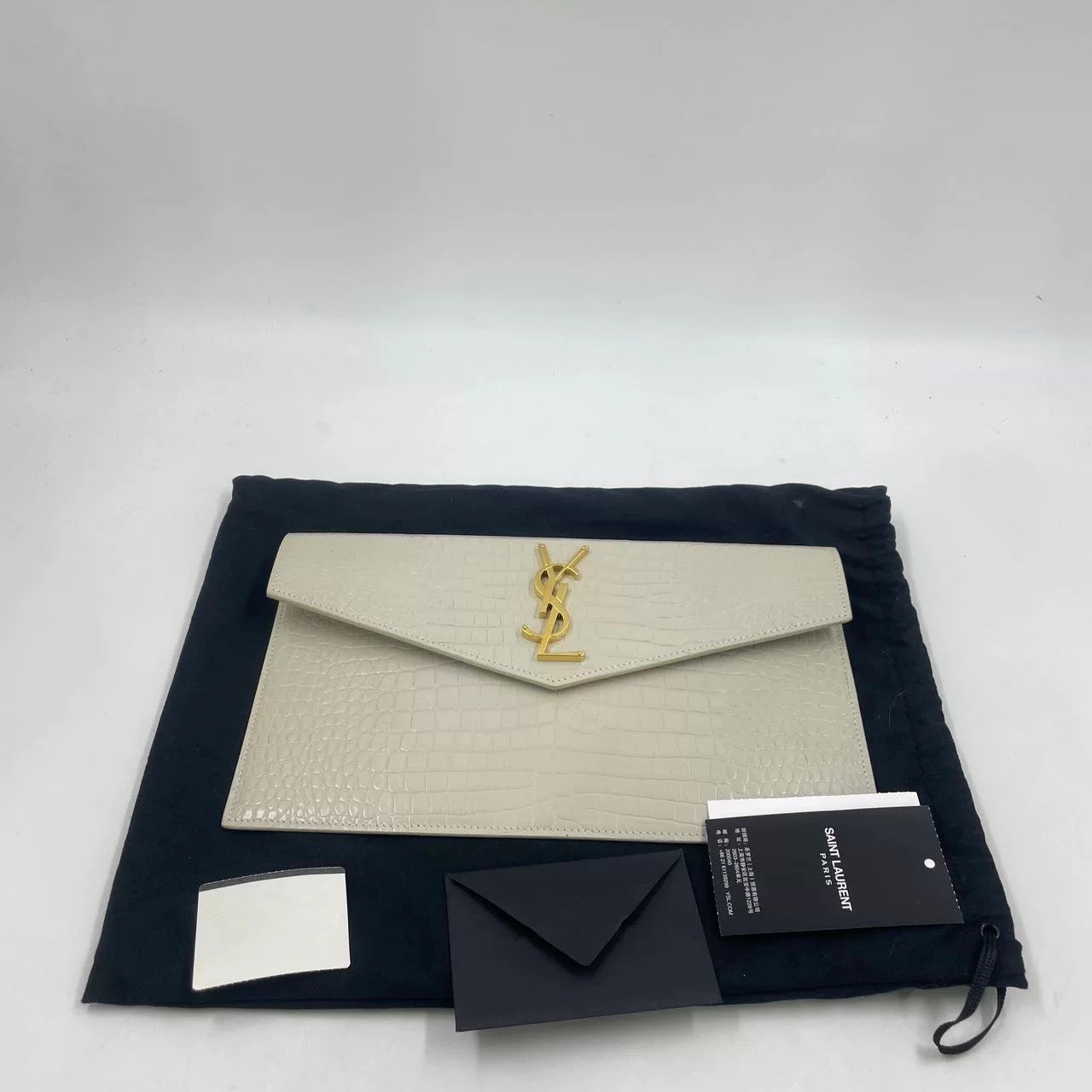 Saint Laurent Uptown Croc-Embossed Envelope Clutch (New)