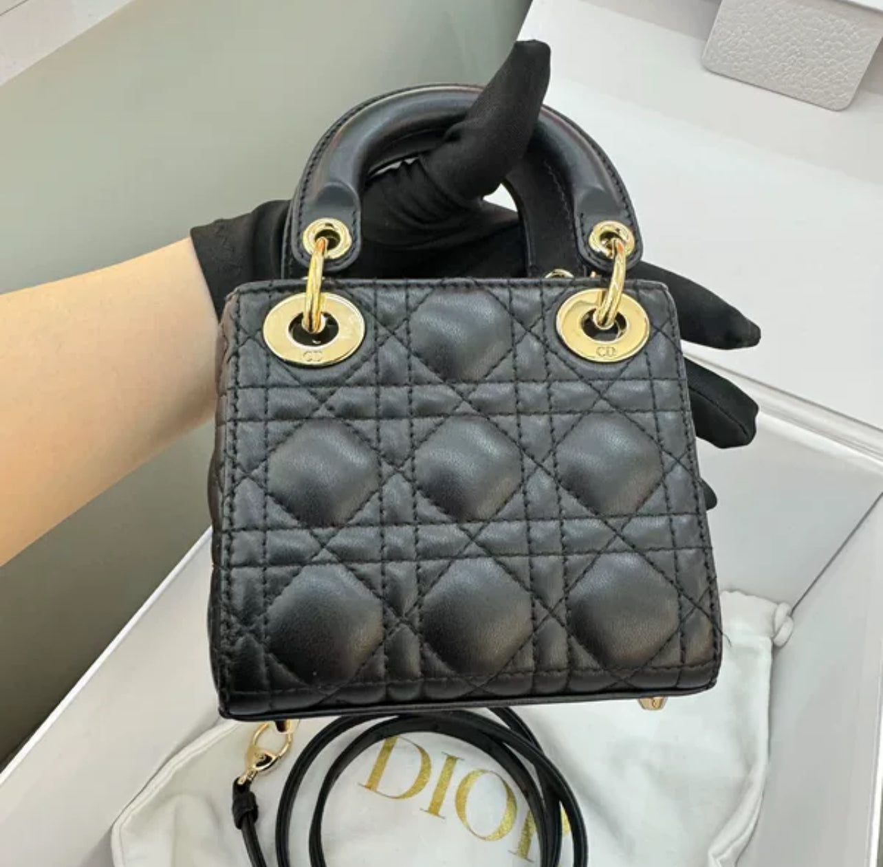 Christian Dior Lady Dior Micro Bag Lambskin Black (7891338068028)