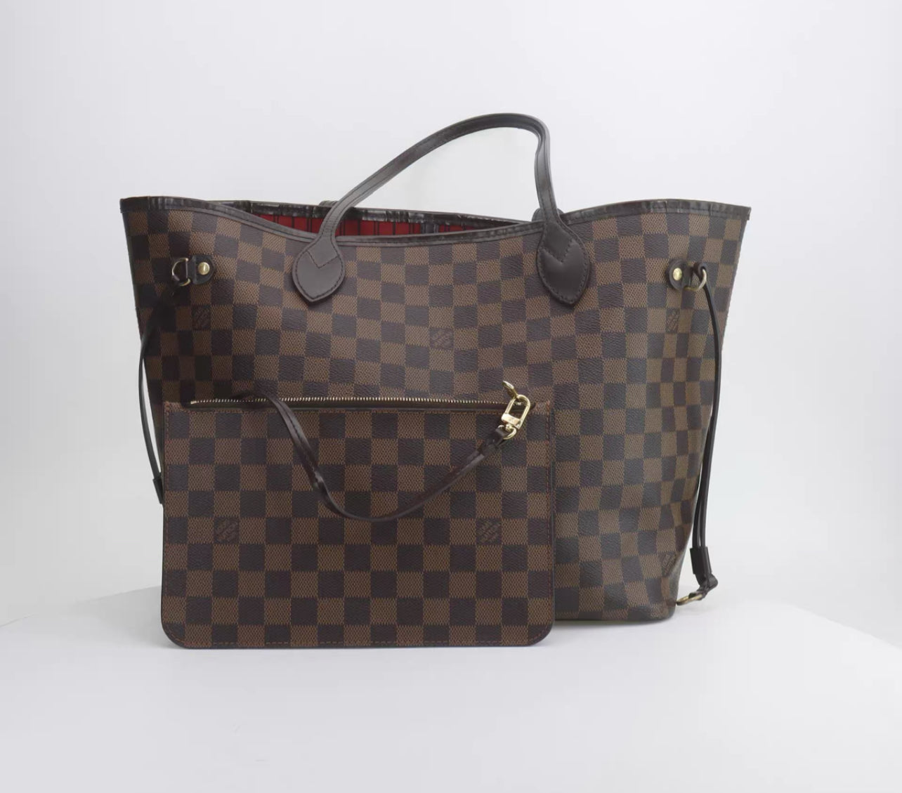 Louis Vuitton Neverfull MM – Damier Ebene Canvas (Red Interior) (8622904737852)