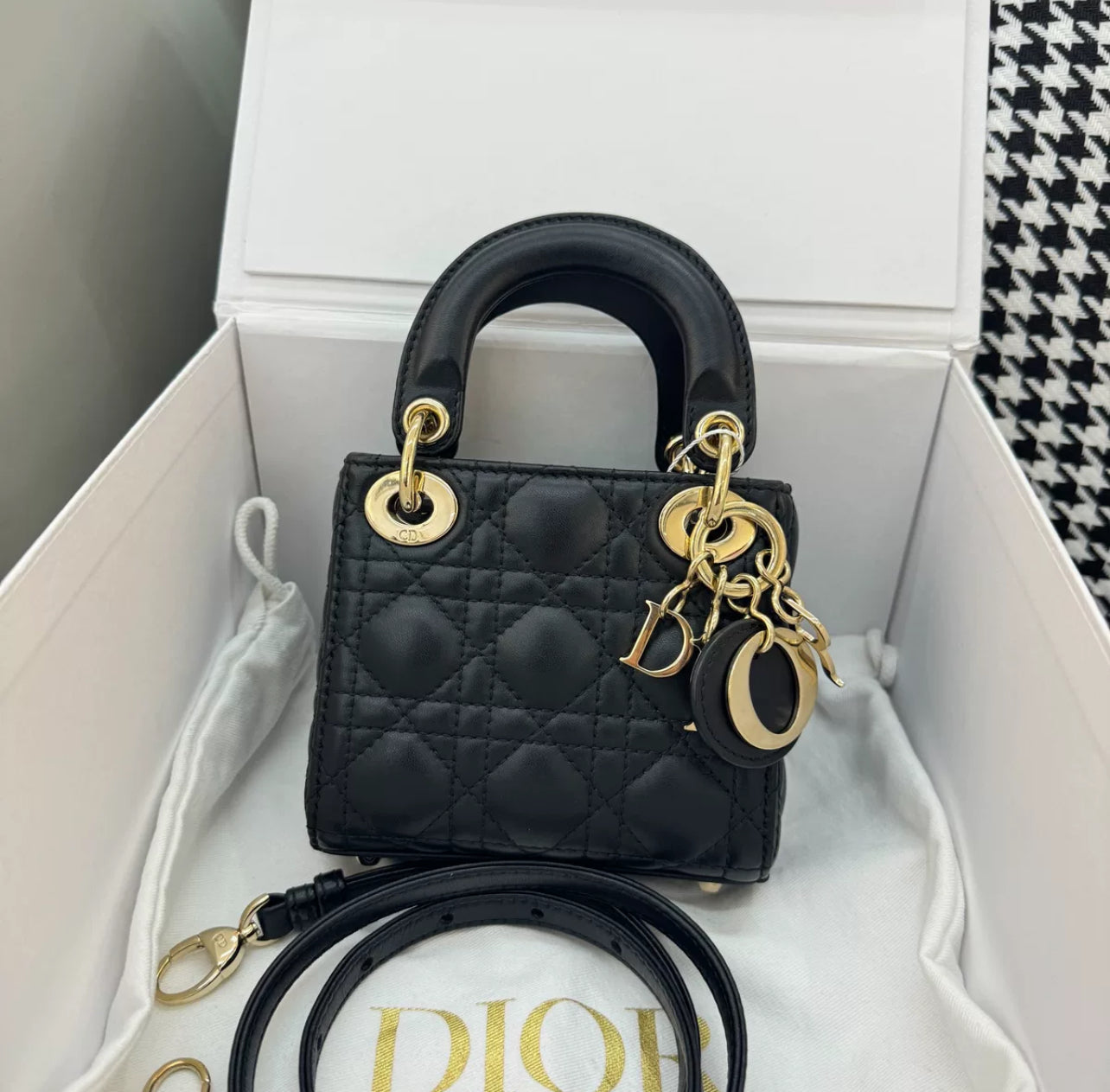 Christian Dior Lady Dior Micro Bag Lambskin Black (7891338068028)