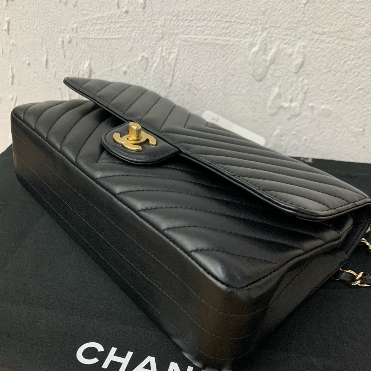 Chanel CF Medium Chevron Black Lambskin (7877718442044)