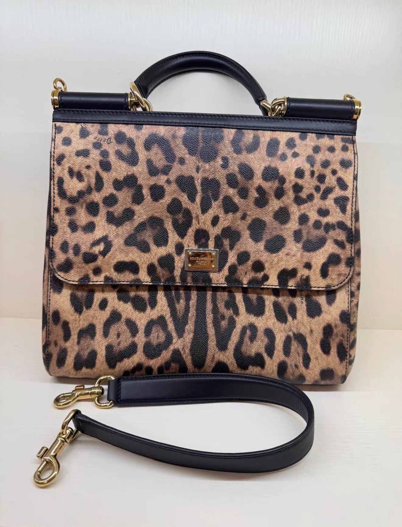 Dolce & Gabbana Miss Sicily Leopard Top Handle Bag 40cm