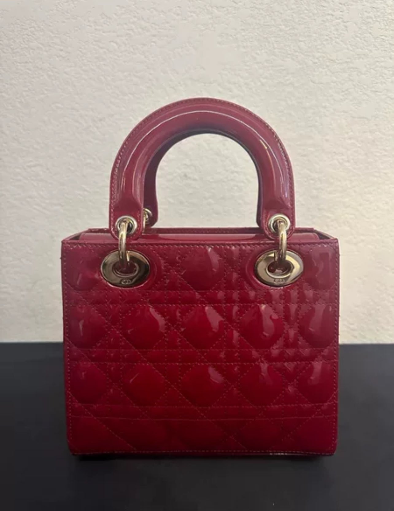 Lady Dior Medium Bag in Red Patent Cannage Leather (7879360348220)