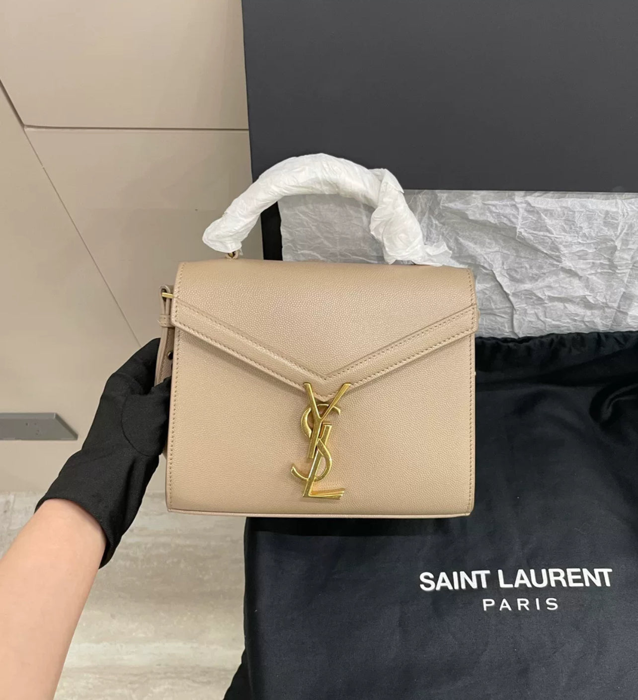 Saint Laurent Cassandra Mini Top Handle Beige - Brand New (7879419297852)