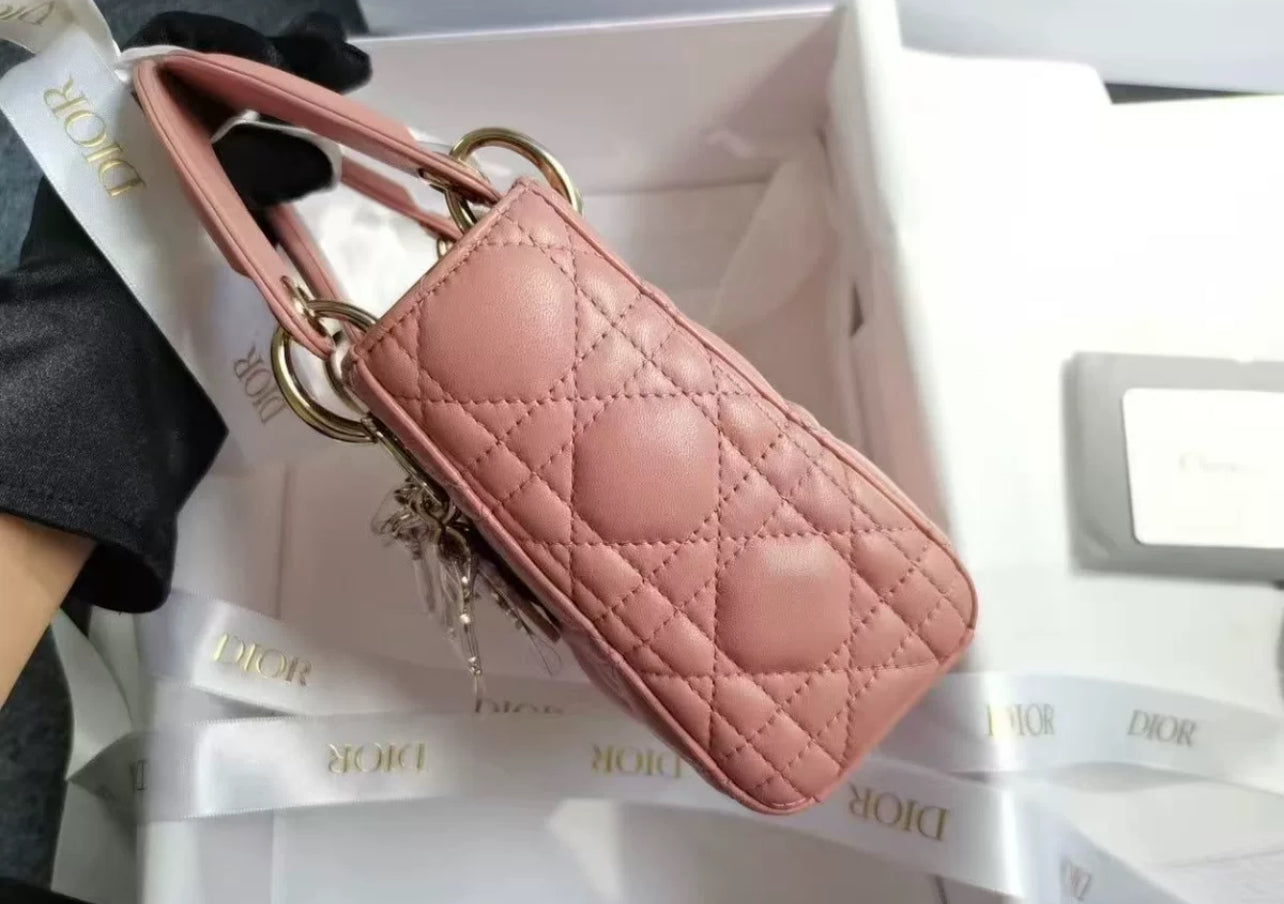 Christian Dior Mini Lambskin Cannage Lady Dior Pink (7876812832828)