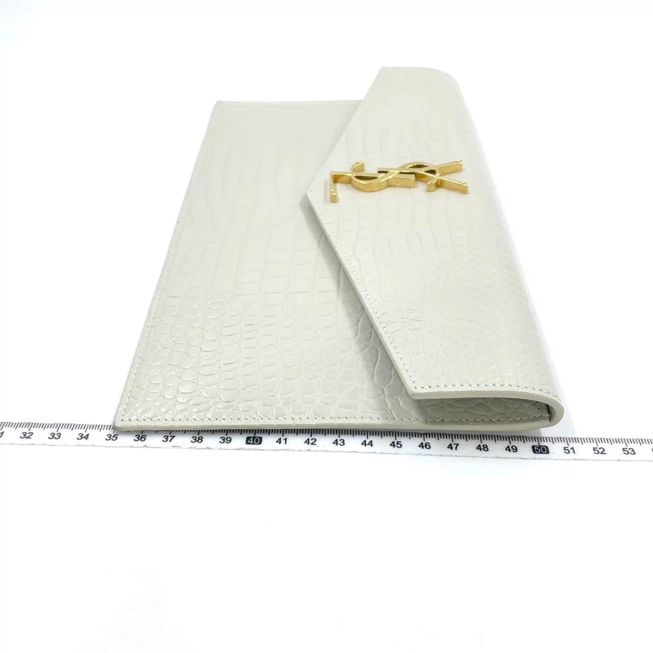Saint Laurent Uptown Croc-Embossed Envelope Clutch (New)